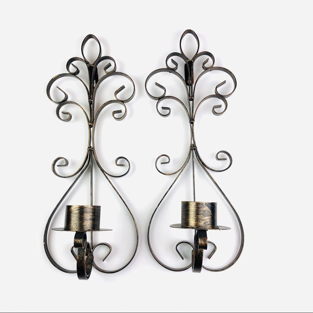 Metal Scroll Wall Sconce Candleholder Pair 2 Pcs Holds Modern Candle 16 Inch